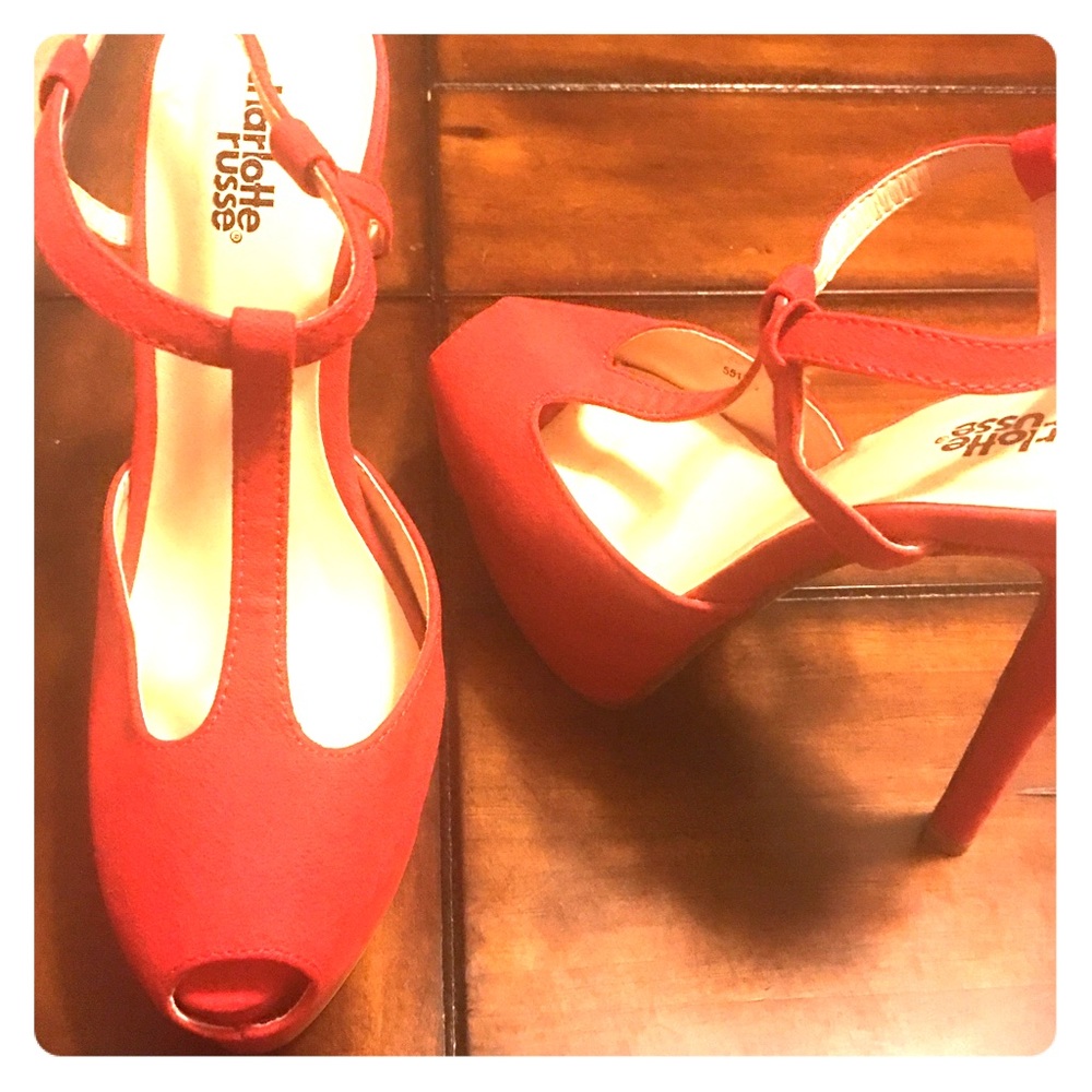Charlotte Russe red t-strap heel with peep toe